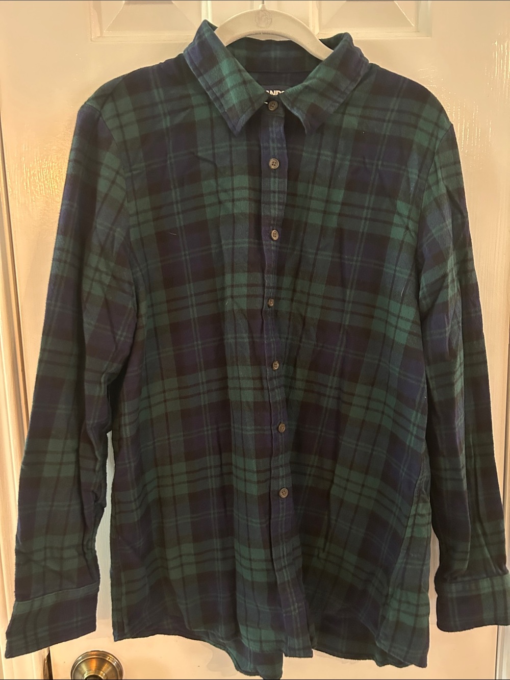 Lands' End Green & Navy Plaid Button-Down Flannel Shirt
